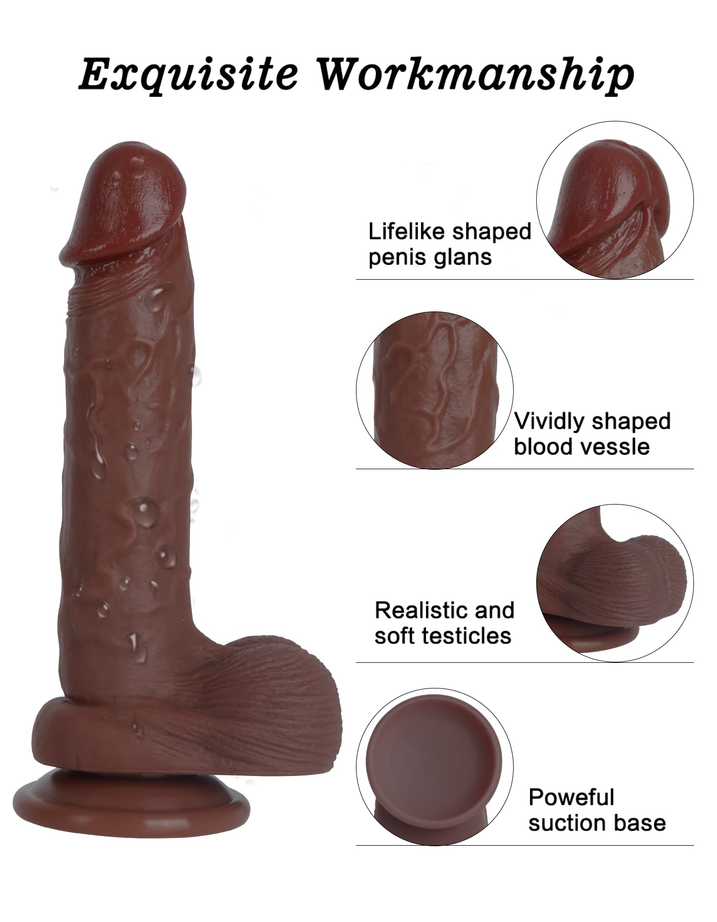 Realistic Dildo for Beginners Lifelike Huge Silicone Dildo, with Strong Suction Cup for Hands-Free Play, Realistic Penis for G-Spot Stimulation Dildos Anal Sex Toys for Women and Couple 7.7 "