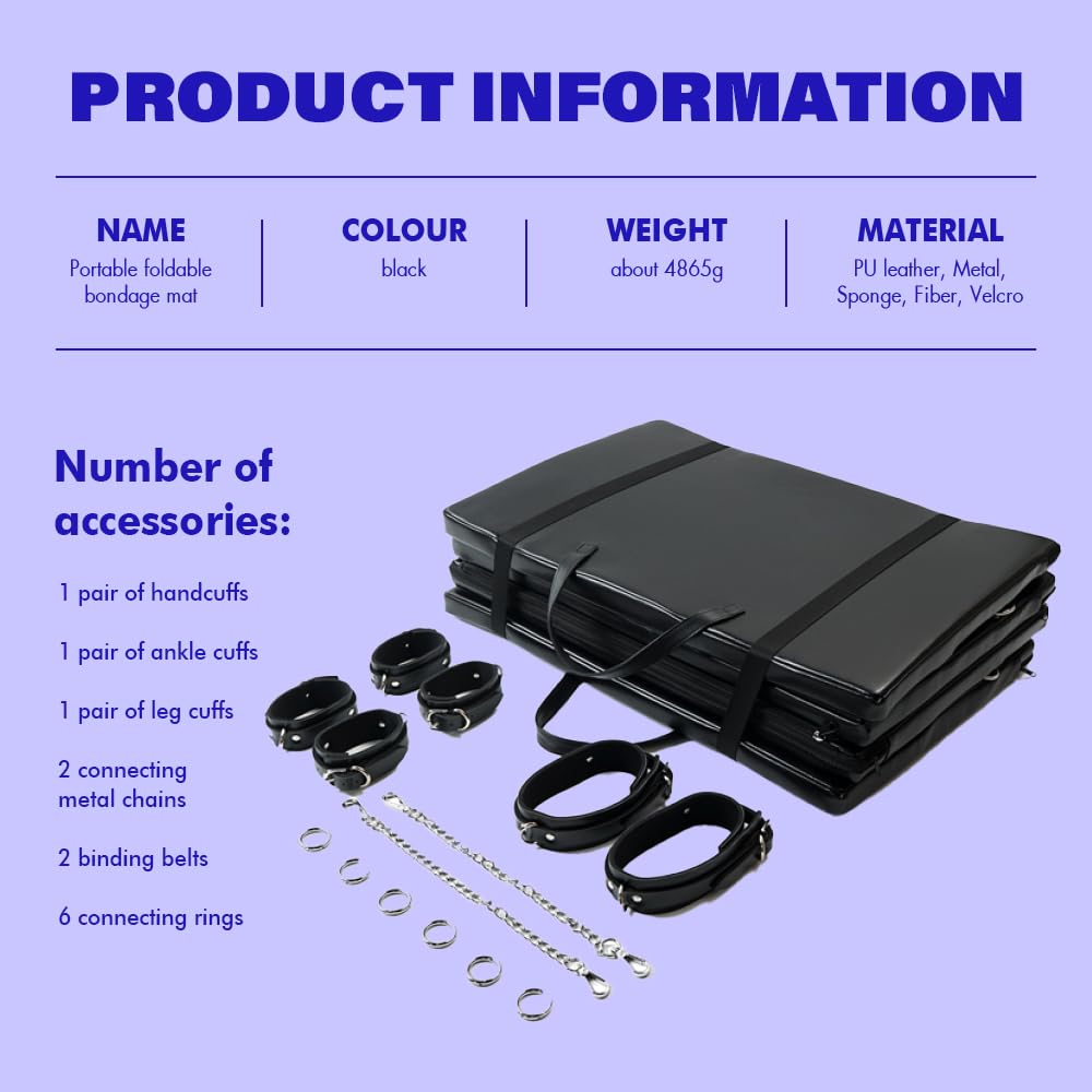 Sex Bondage Restraint BDSM Sex Furniture PU Leather Fetish Restraints System Portable Collapsible Sex Bed Sex Toys for Men Couples Adult Bondage Gear with Handcuffs Ankle Cuffs