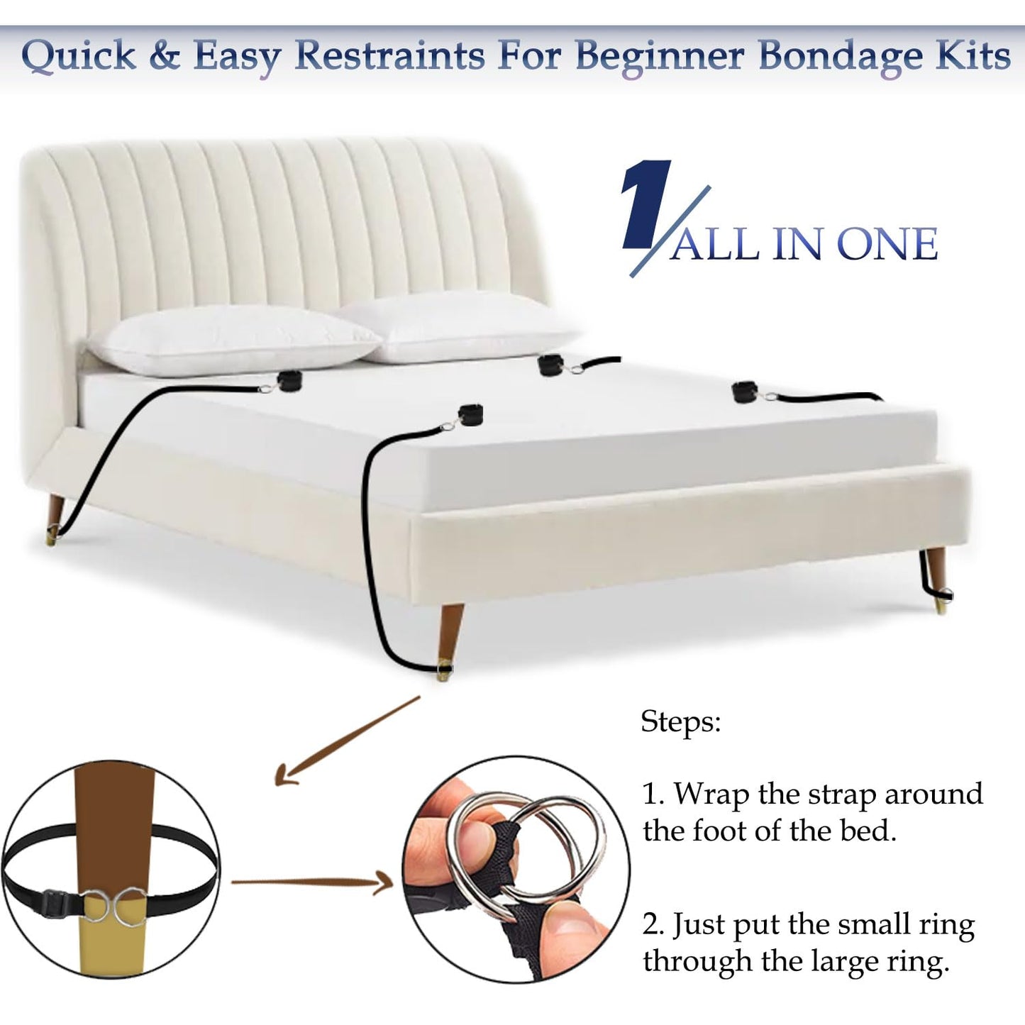 Sex Bondage Restraints BDSM Toys, Selver Versatile Bed Restraints Couple Sex Toys with Sex Straps Bondage Cuffs Blindfold & Feather BDSM Kit, Adult Sex Toys Bondage Gear & Accessories for Couples Game