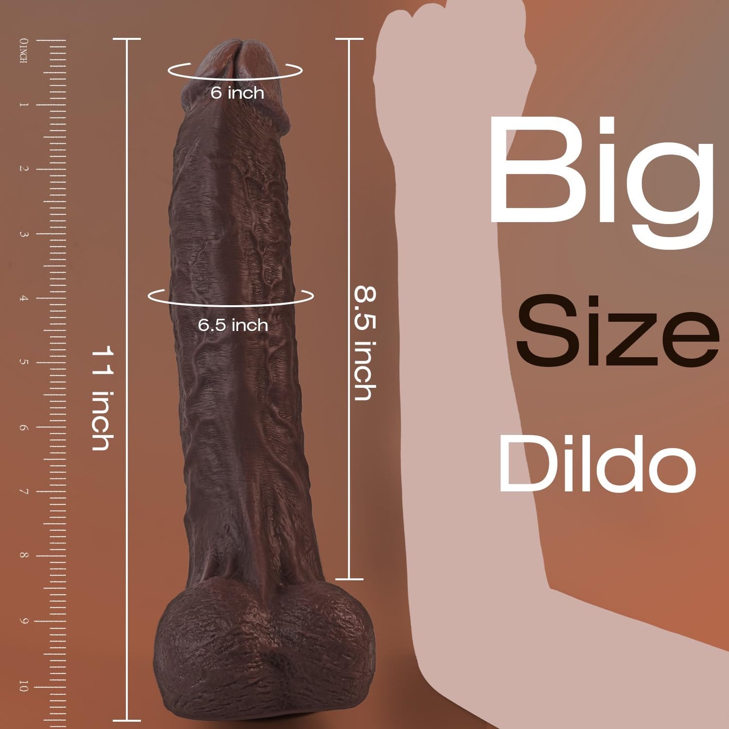 11 Inch Realistic Big Black Dildo Sex Toy, Skin-Like Huge Thick Dildo with Strong Suction Cup for Hands-Free, Lifelike Silicone Dildo for Vagina Anal Stimulation