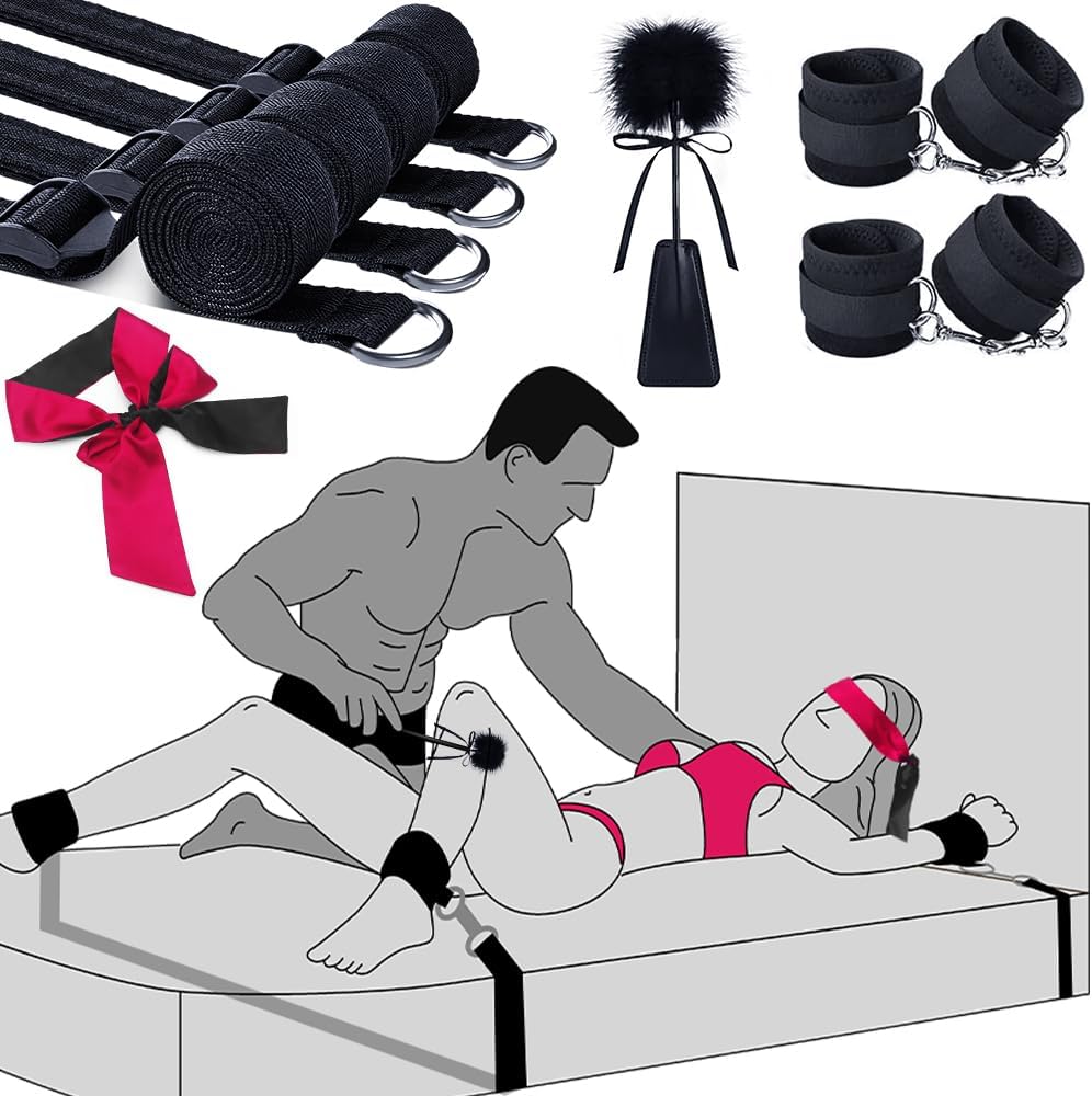 Sex Toys Bondage BDSM Restraints, Couples Sex Toys Bondage Restraints BDSM Kit, 75'' Adjustable Bed Restraints Sex Straps Set with Handcuffs Blindfold Tickler, Couple Adult Toys