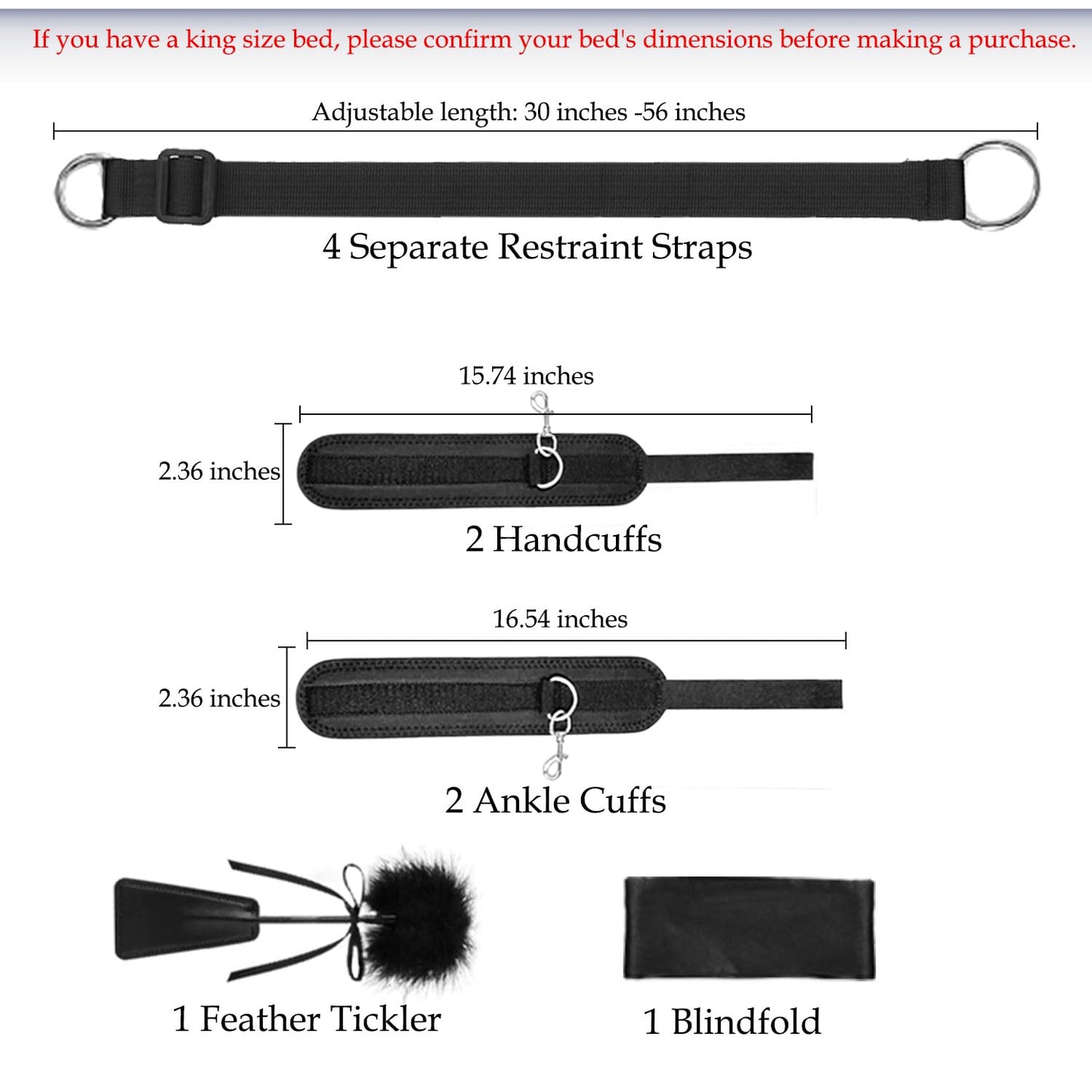 Sex Bondage Restraints BDSM Toys, Selver Versatile Bed Restraints Couple Sex Toys with Sex Straps Bondage Cuffs Blindfold & Feather BDSM Kit, Adult Sex Toys Bondage Gear & Accessories for Couples Game