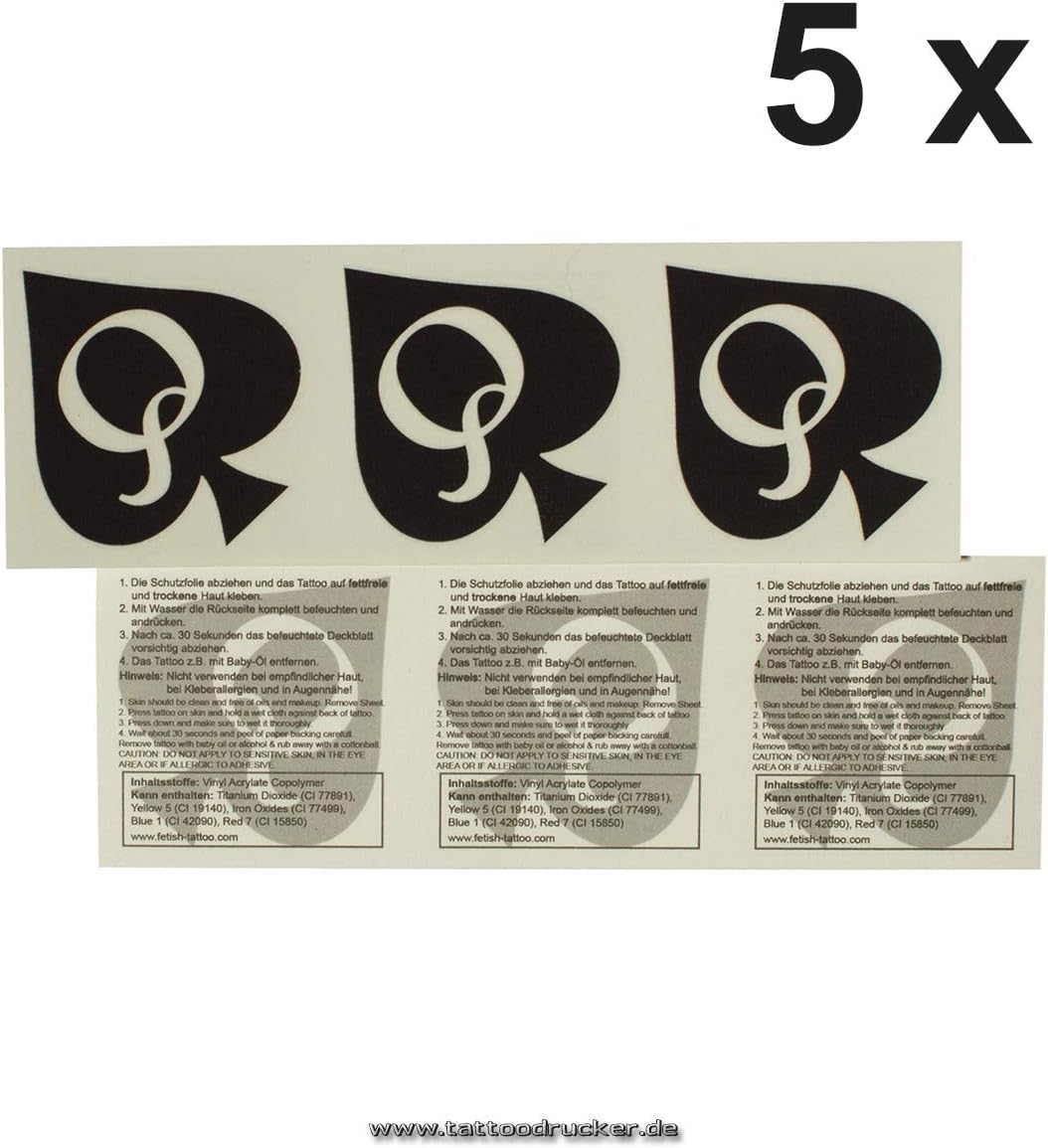 5 x Big Queen of Spades Tattoo in black plus 2 small- Hotwife Tattoo - BBC - temporary Tattoo