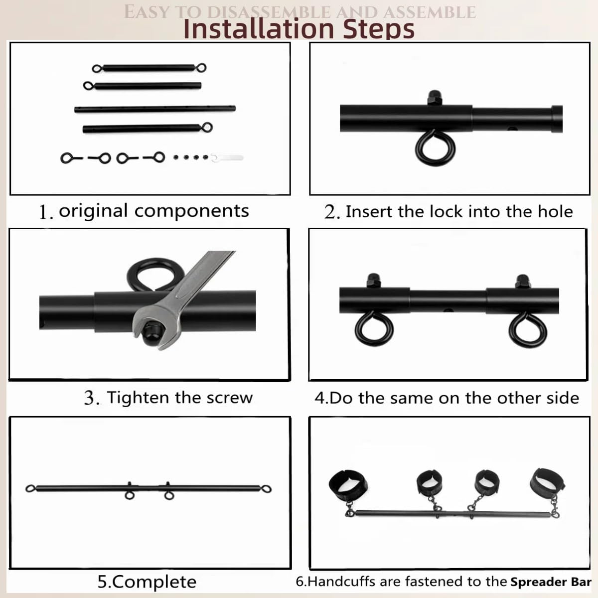 Spreader Bar Sex Toys BDSM Bondage Restraints with Handcuffs Ankle Cuffs for Couples Adults SM Games Adjustable 22-36 Inch