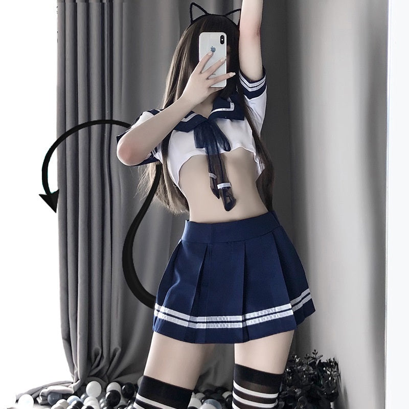 Student Split Short-Sleeved Pleated Skirt Sailor Uniform Suit | Cosplay Outfit for Women