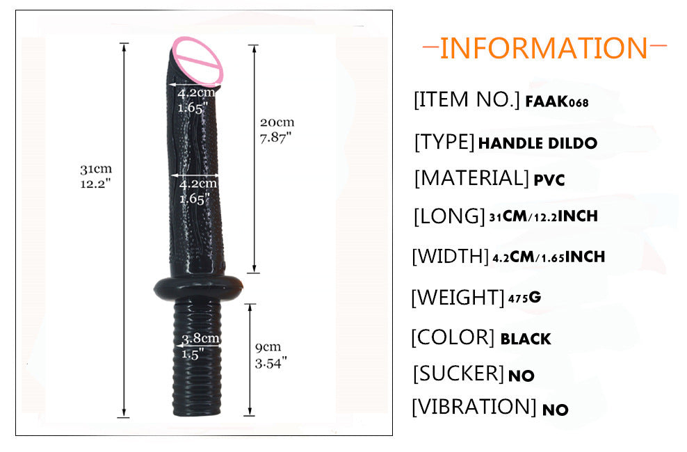 Double-Headed Handle Skin-Simulation Dildo - Black, Flesh, Latin Purple Colors