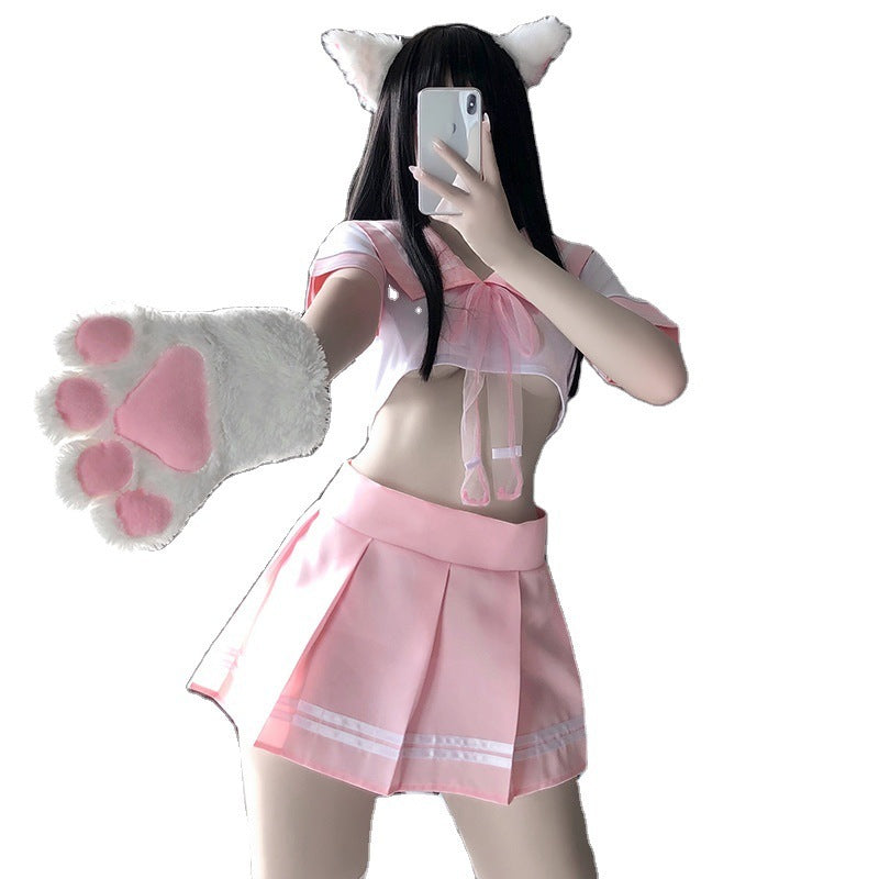 Student Split Short-Sleeved Pleated Skirt Sailor Uniform Suit | Cosplay Outfit for Women
