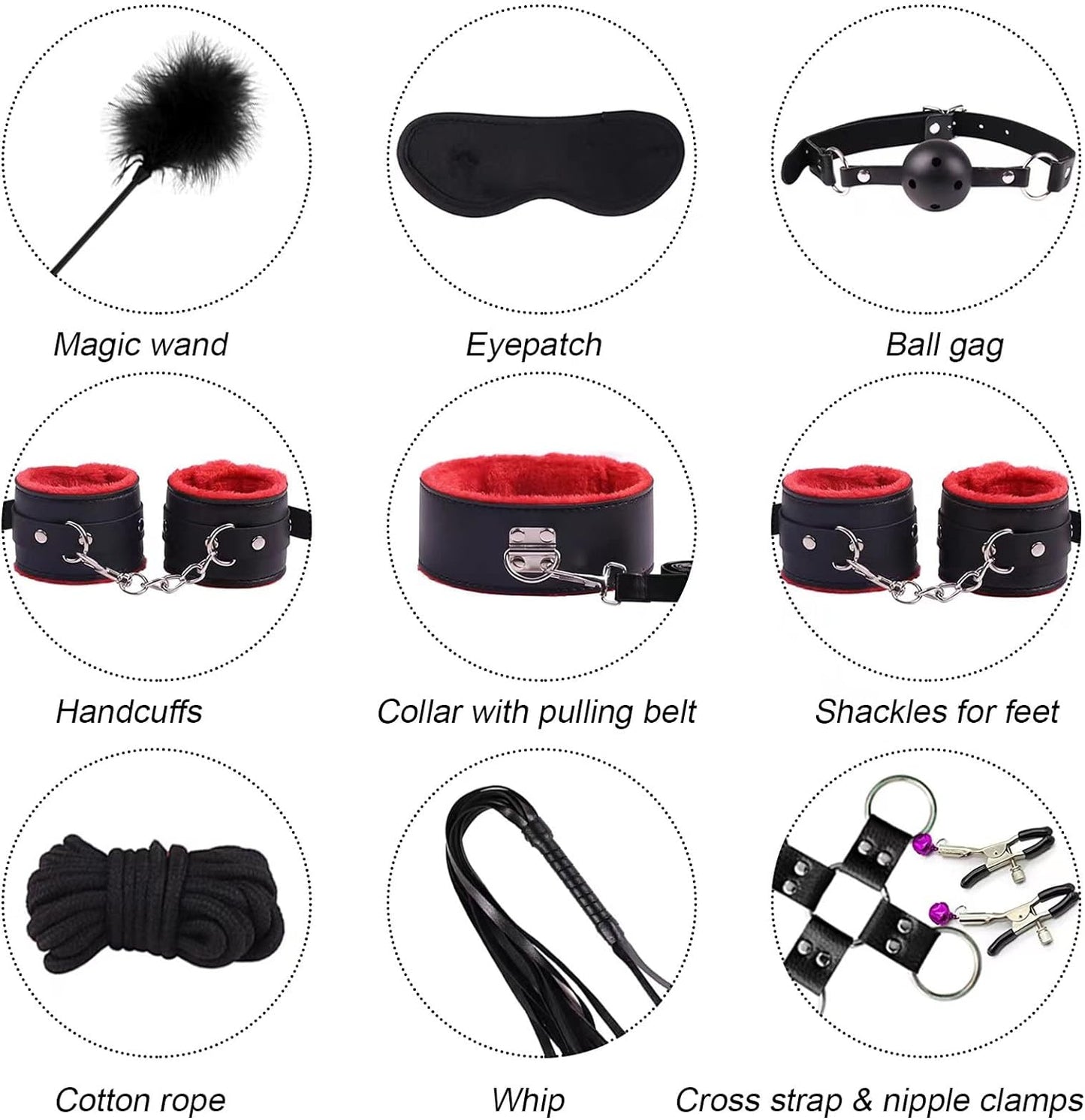 BDSM Toy for Adult Couples,34pcs Sex Toys Kit for Bondaged Restraints with Handcuffs Sex and Anal Plug Toys,Body-Safe Sexual Pleasure Tools for Women and Men