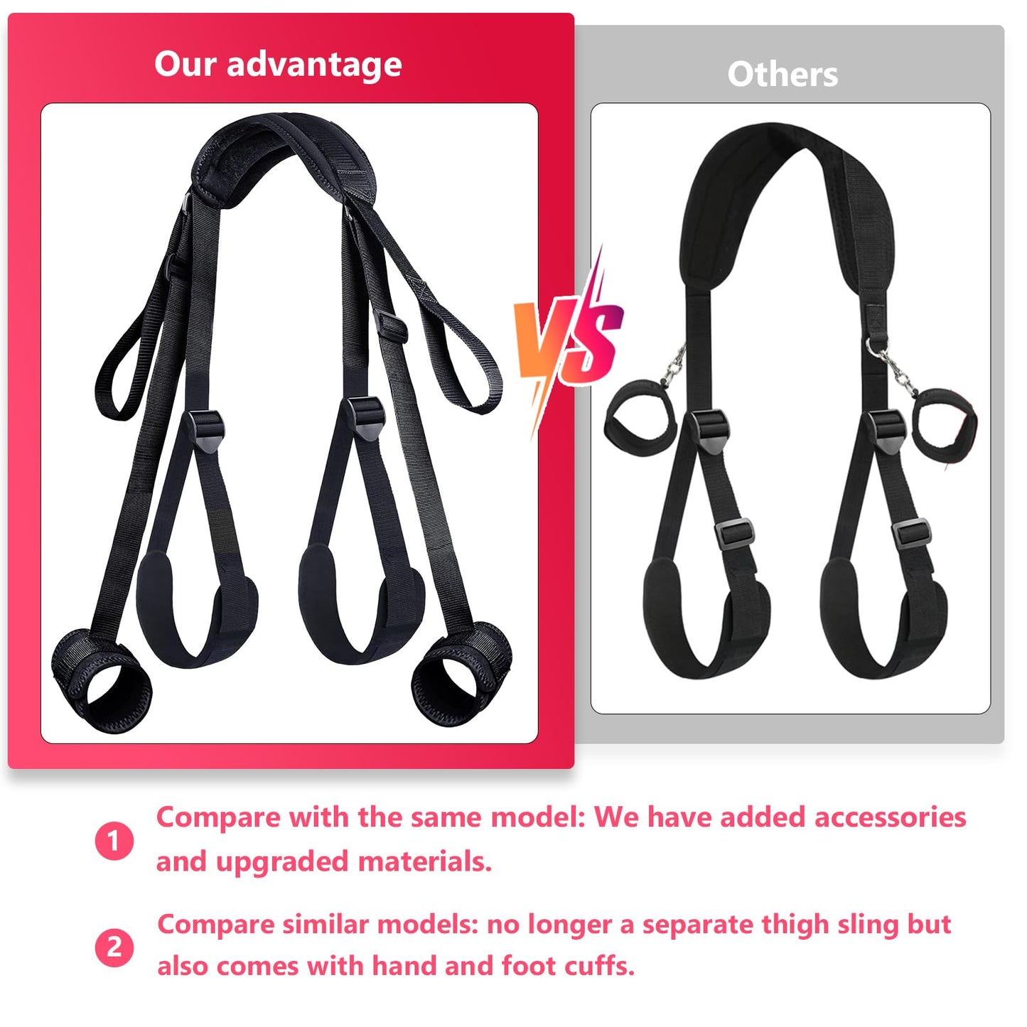 BDSM Bondage Restraints Sex Swing Kit, 3 PCS Bondage Gear & Accessories, Adult Toys Sex Straps Neck to Wrist Thigh Sex Sling & Ankle Kits with Adjustable, Couples Sex Toys