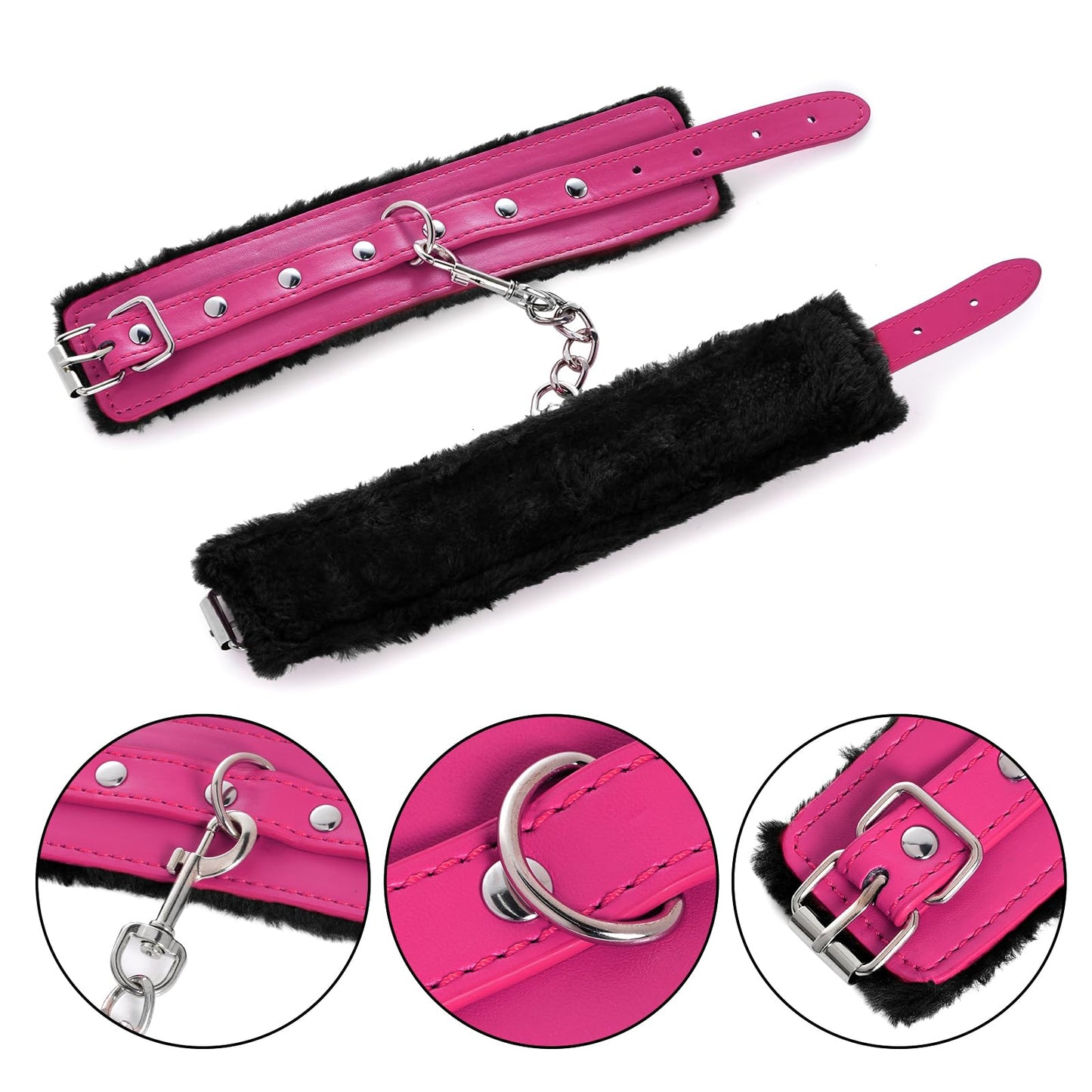 Adjustable Handcuffs Ankle Bracelets SM Adult Plush PU Leather Bondage Fetish Handcuffs Kit Cuff Restraint Set Sex Toy, Rbenxia Handcuff Restraints Adult Sex Toys Black