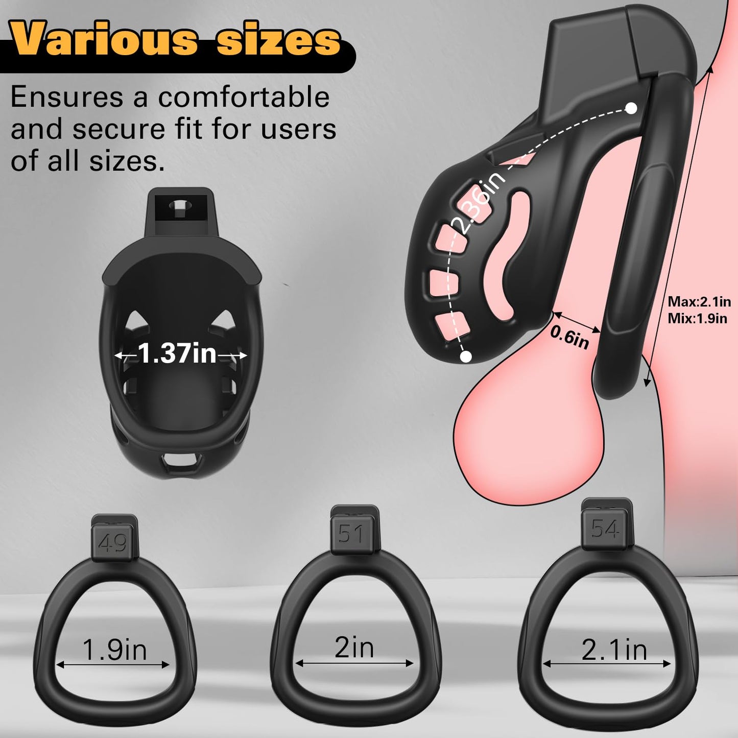 Male Chastity Cage, Large Chastity Device with 3 Sizes Rings and Invisible Lock for Man Penis Exercise Bondage Gear & Accessories Lightweight Adult Sex Toys