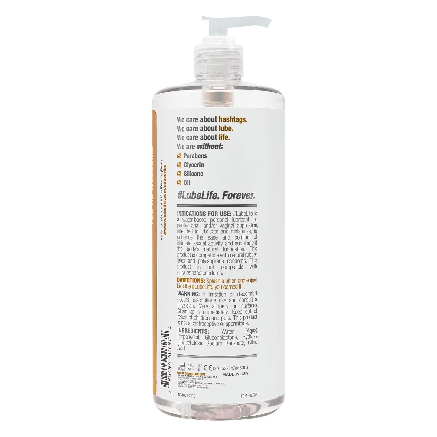 Lube Life Water-Based Personal Lubricant, Lube for Men, Women and Couples, Non-Staining, 8 Fl Oz