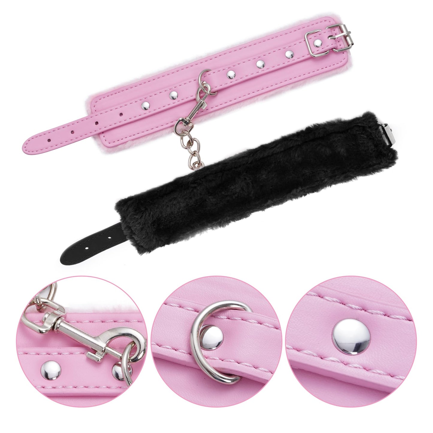 Adjustable Handcuffs Ankle Bracelets SM Adult Plush PU Leather Bondage Fetish Handcuffs Kit Cuff Restraint Set Sex Toy, Rbenxia Handcuff Restraints Adult Sex Toys Black