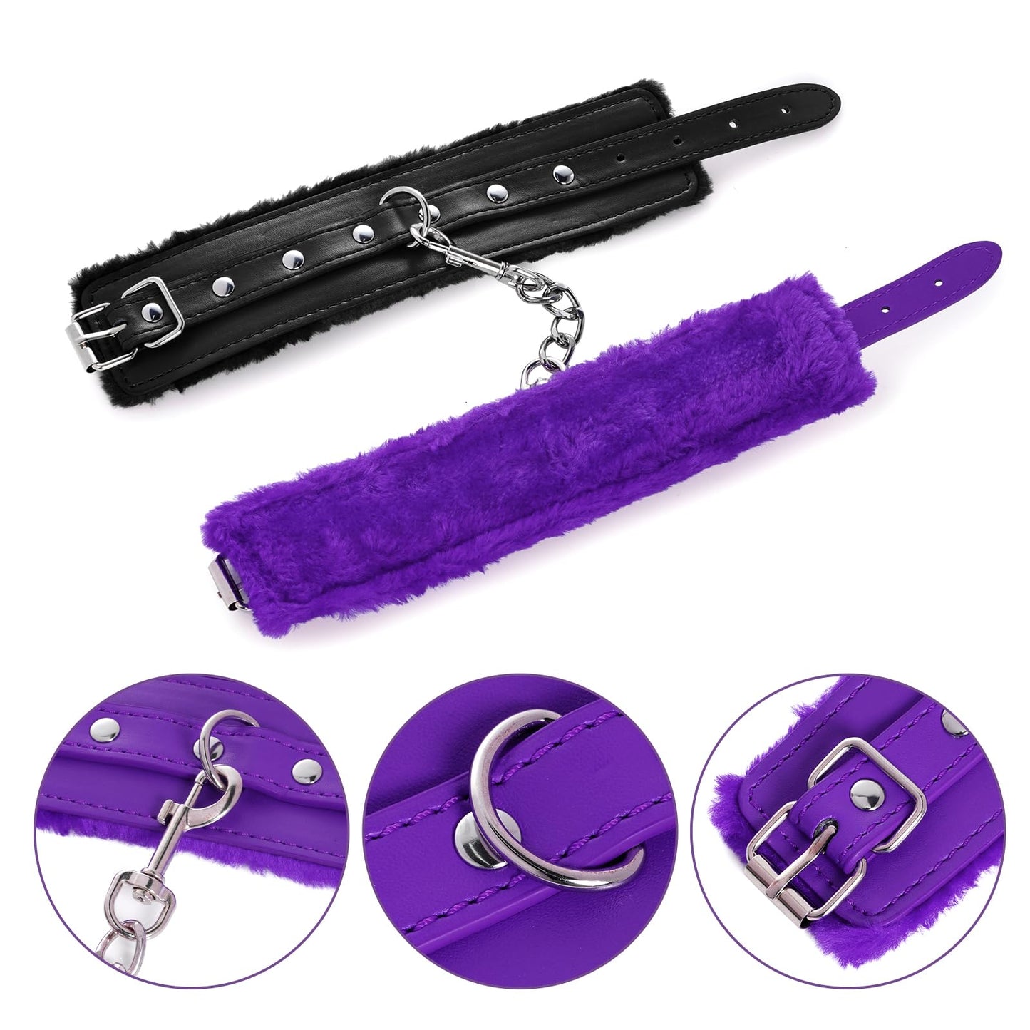 Adjustable Handcuffs Ankle Bracelets SM Adult Plush PU Leather Bondage Fetish Handcuffs Kit Cuff Restraint Set Sex Toy, Rbenxia Handcuff Restraints Adult Sex Toys Black