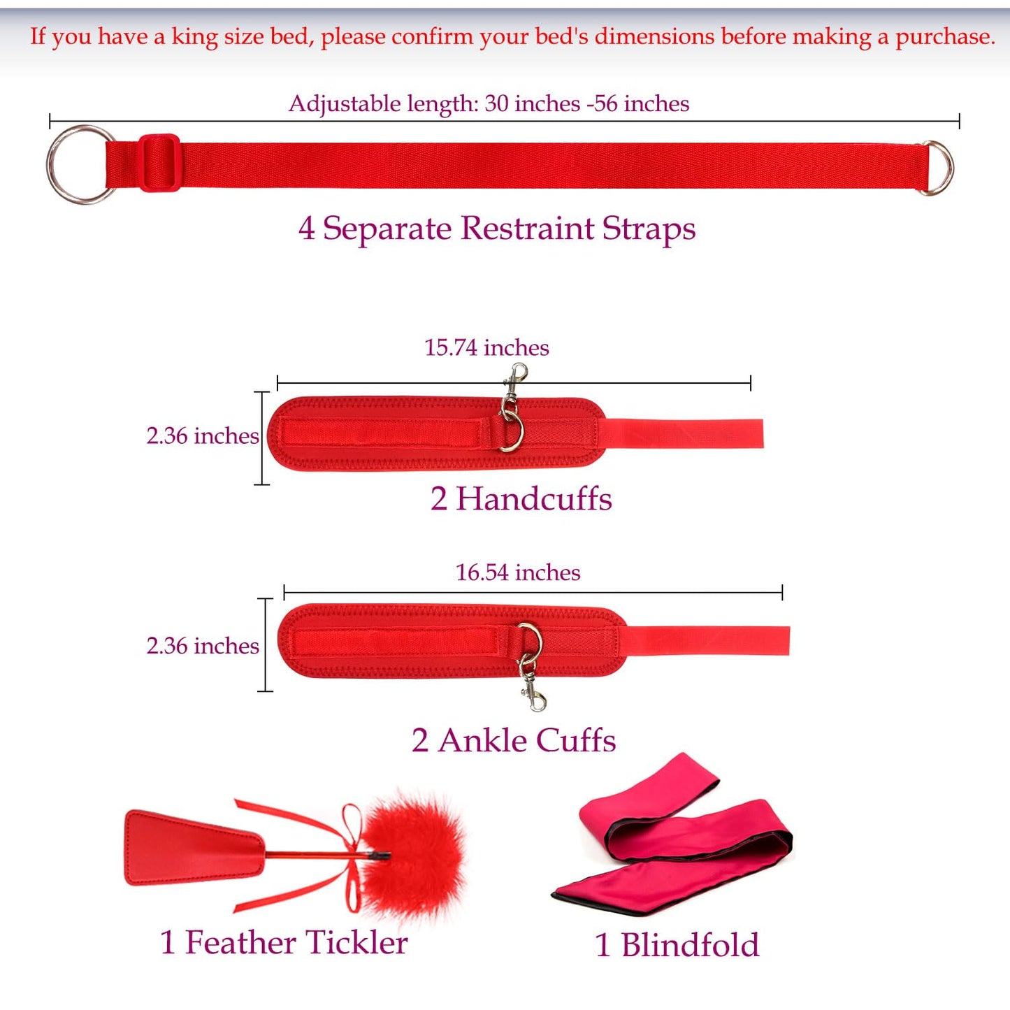Sex Bondage Restraints BDSM Toys, Selver Versatile Bed Restraints Couple Sex Toys with Sex Straps Bondage Cuffs Blindfold & Feather BDSM Kit, Adult Sex Toys Bondage Gear & Accessories for Couples Game