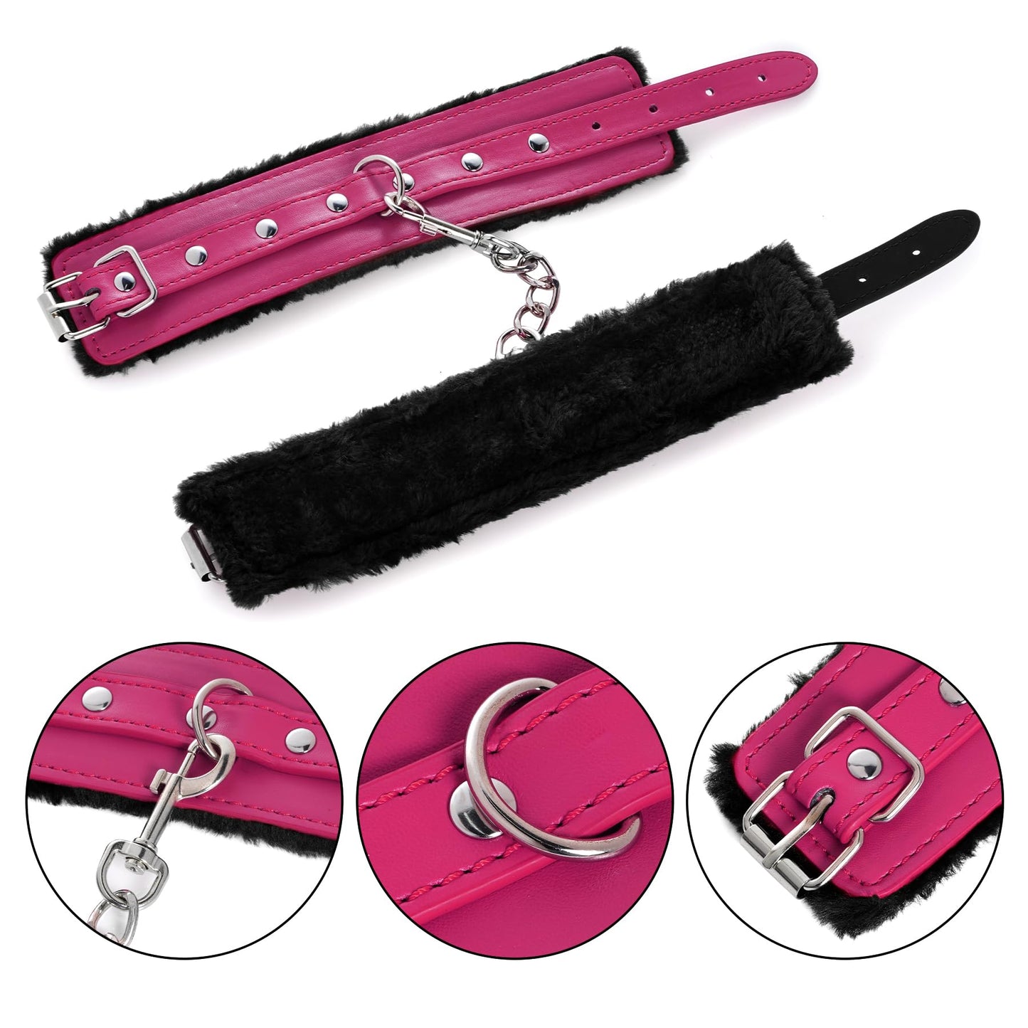 Adjustable Handcuffs Ankle Bracelets SM Adult Plush PU Leather Bondage Fetish Handcuffs Kit Cuff Restraint Set Sex Toy, Rbenxia Handcuff Restraints Adult Sex Toys Black