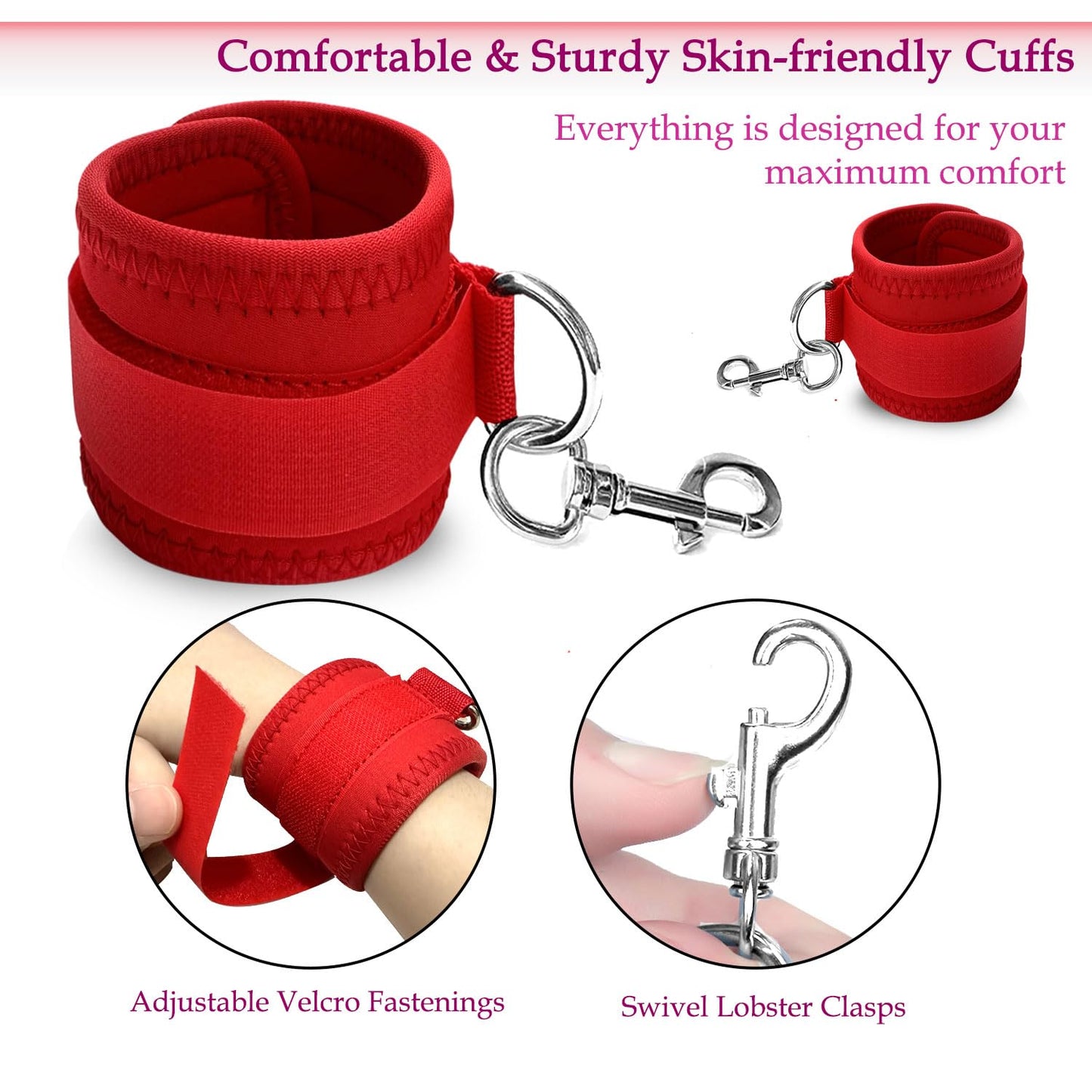 Sex Bondage Restraints BDSM Toys, Selver Versatile Bed Restraints Couple Sex Toys with Sex Straps Bondage Cuffs Blindfold & Feather BDSM Kit, Adult Sex Toys Bondage Gear & Accessories for Couples Game