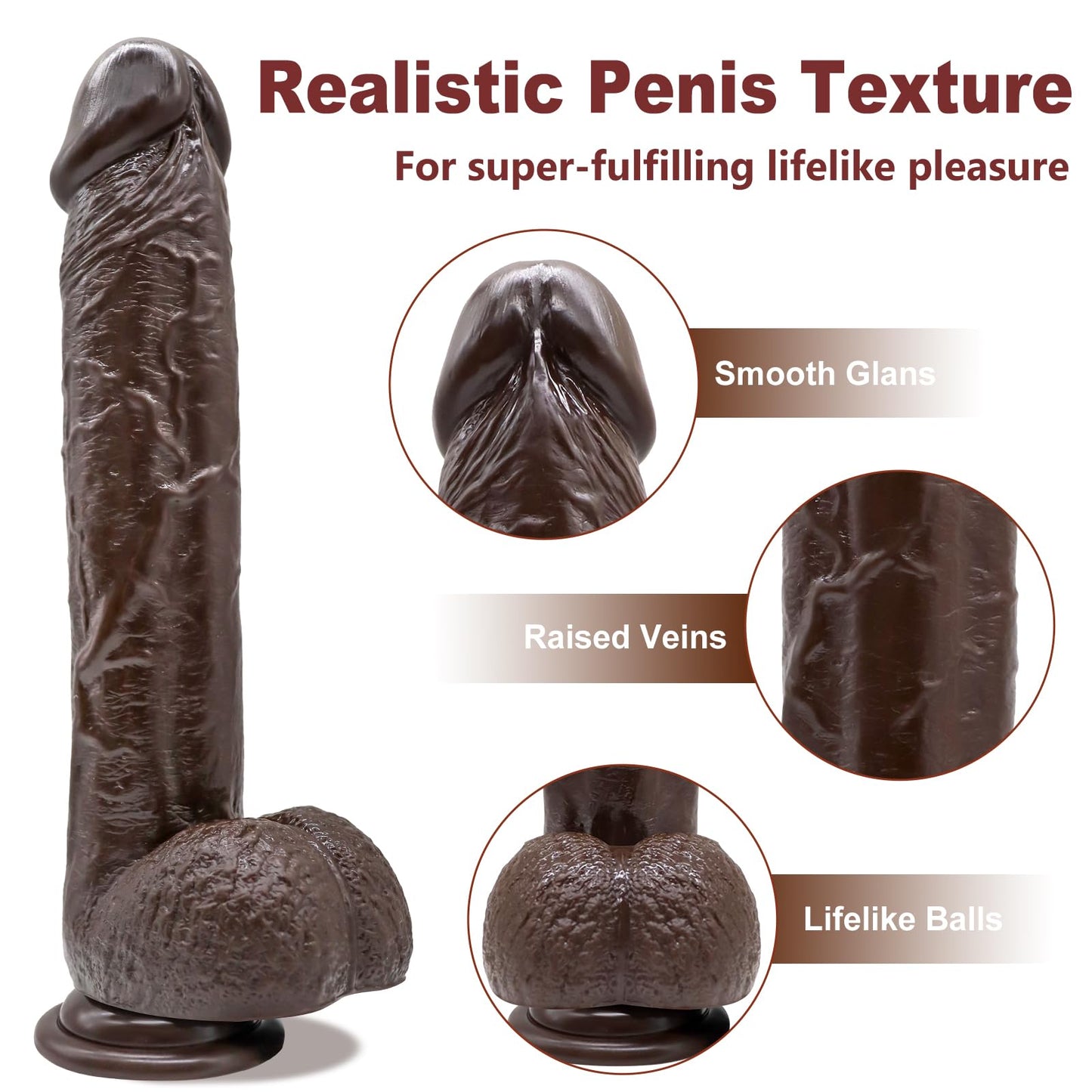 9.25 Inch Realistic Dildo Adult Sex Toys for Women, G Spot Anal Stimulator with Strong Suction Cup for Hands-Free Play, Body-Safe Material Curved Shaft and Balls Lifelike Flexible (Brown)
