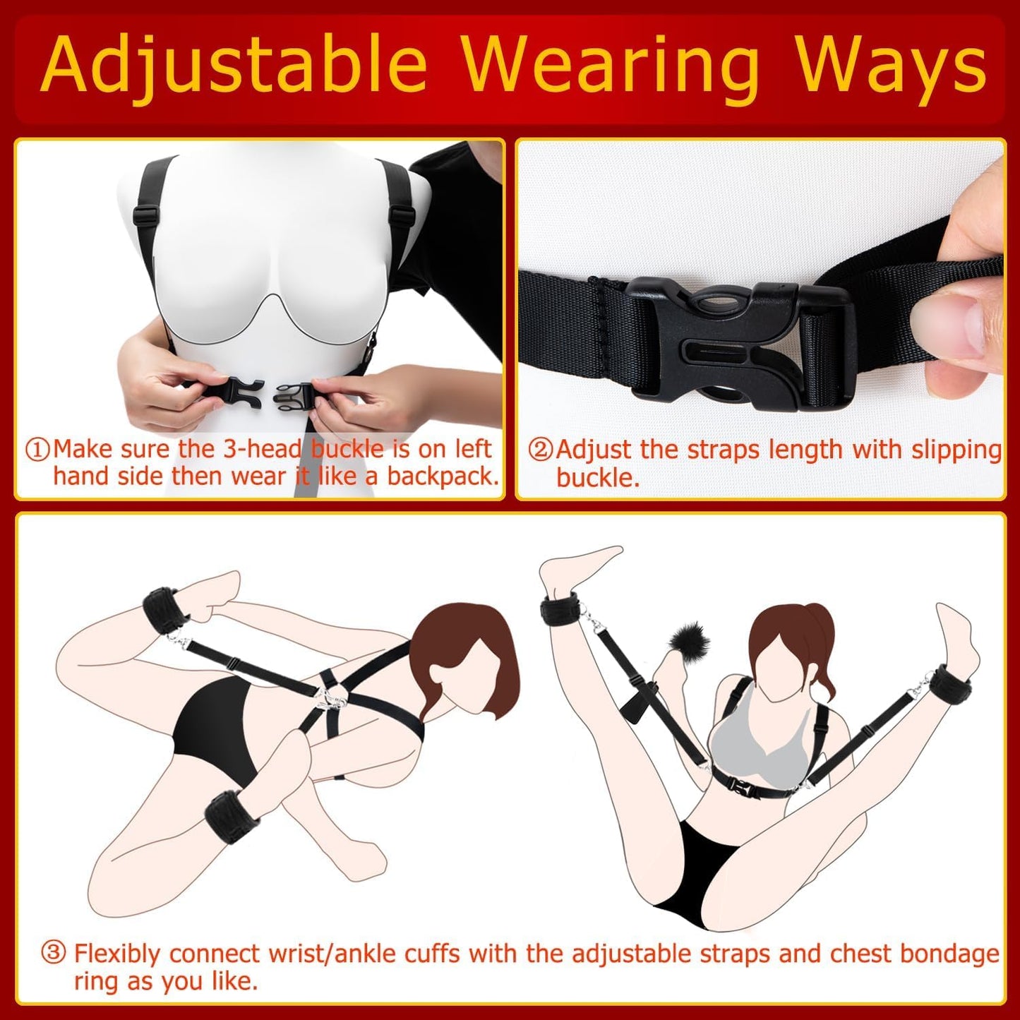 Sex Toys Bondage Restraints BDSM Kit 7PCS Sets, BDSM Toys Adjustable Chest Restraints, Handcuffs Ankle Cuff Sex Straps, Bondage Gear & Accessories Adult Sex Toys for Couples Men Women Games