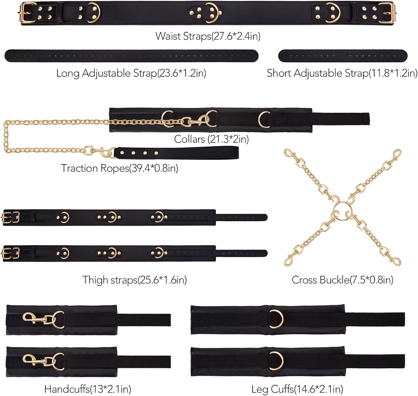 Sex Bondage BDSM Kit Restraints - UTIMI Adult Sex Toys for Couples Neck to Wrist SM Gear & Accessories Game 7PCS Sets with Adjustable Handcuffs Ankle Thigh Cuff Cross Waist Strap Traction Chain Collar
