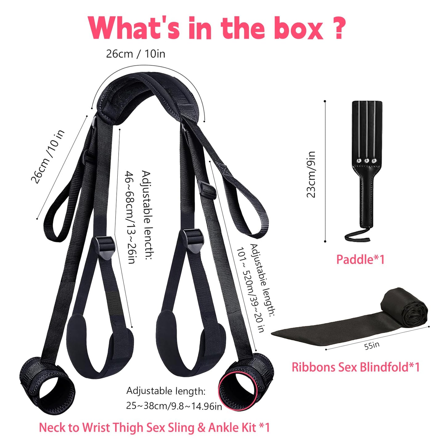 BDSM Bondage Restraints Sex Swing Kit, 3 PCS Bondage Gear & Accessories, Adult Toys Sex Straps Neck to Wrist Thigh Sex Sling & Ankle Kits with Adjustable, Couples Sex Toys