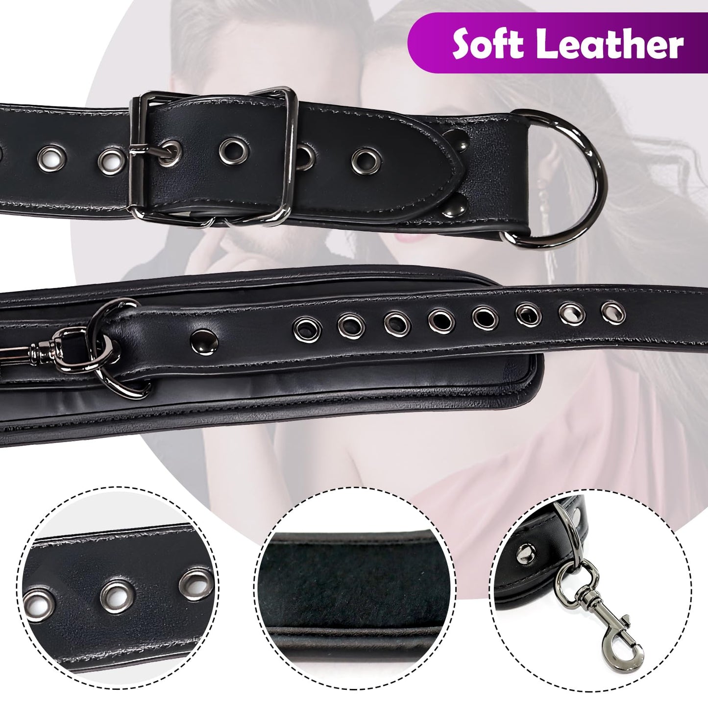 BDSM Bondage Sex Restraints Set Couples Sex Toys, Neck to Wrist Restraints Kit with Traction Chain Back Sex Handcuffs Collar Adjustable Bondage Gear Accessories SM Sexy Slave Beginner Role Play Toy