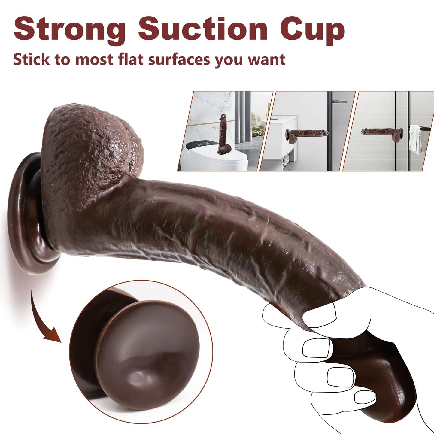 9.25 Inch Realistic Dildo Adult Sex Toys for Women, G Spot Anal Stimulator with Strong Suction Cup for Hands-Free Play, Body-Safe Material Curved Shaft and Balls Lifelike Flexible (Brown)