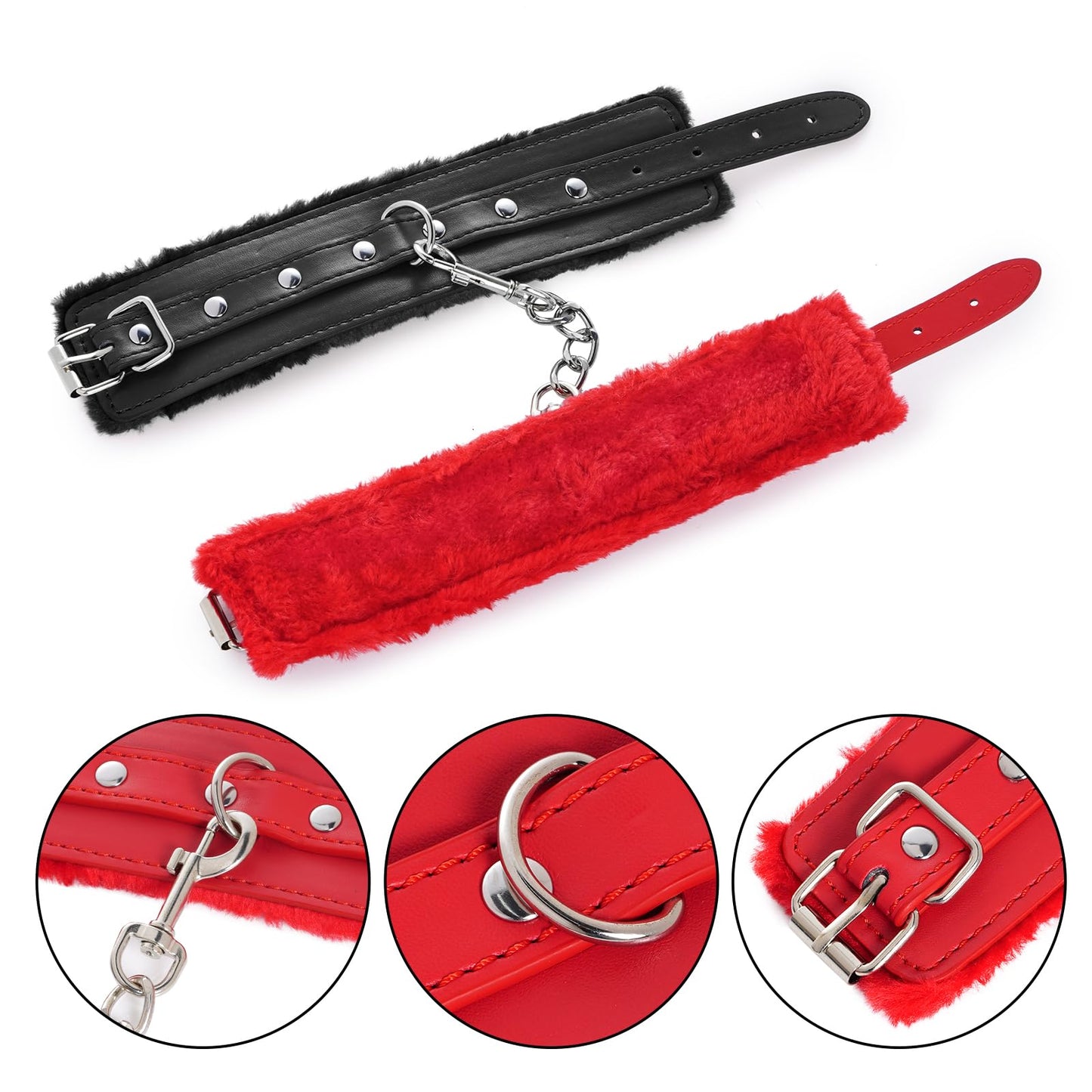 Adjustable Handcuffs Ankle Bracelets SM Adult Plush PU Leather Bondage Fetish Handcuffs Kit Cuff Restraint Set Sex Toy, Rbenxia Handcuff Restraints Adult Sex Toys Black