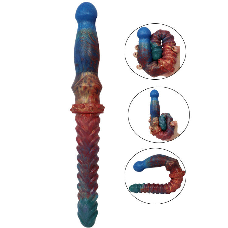 Dual-Ended Fishbone Pattern Dildo & Butt Plug – Streamer Silicone Design for Women