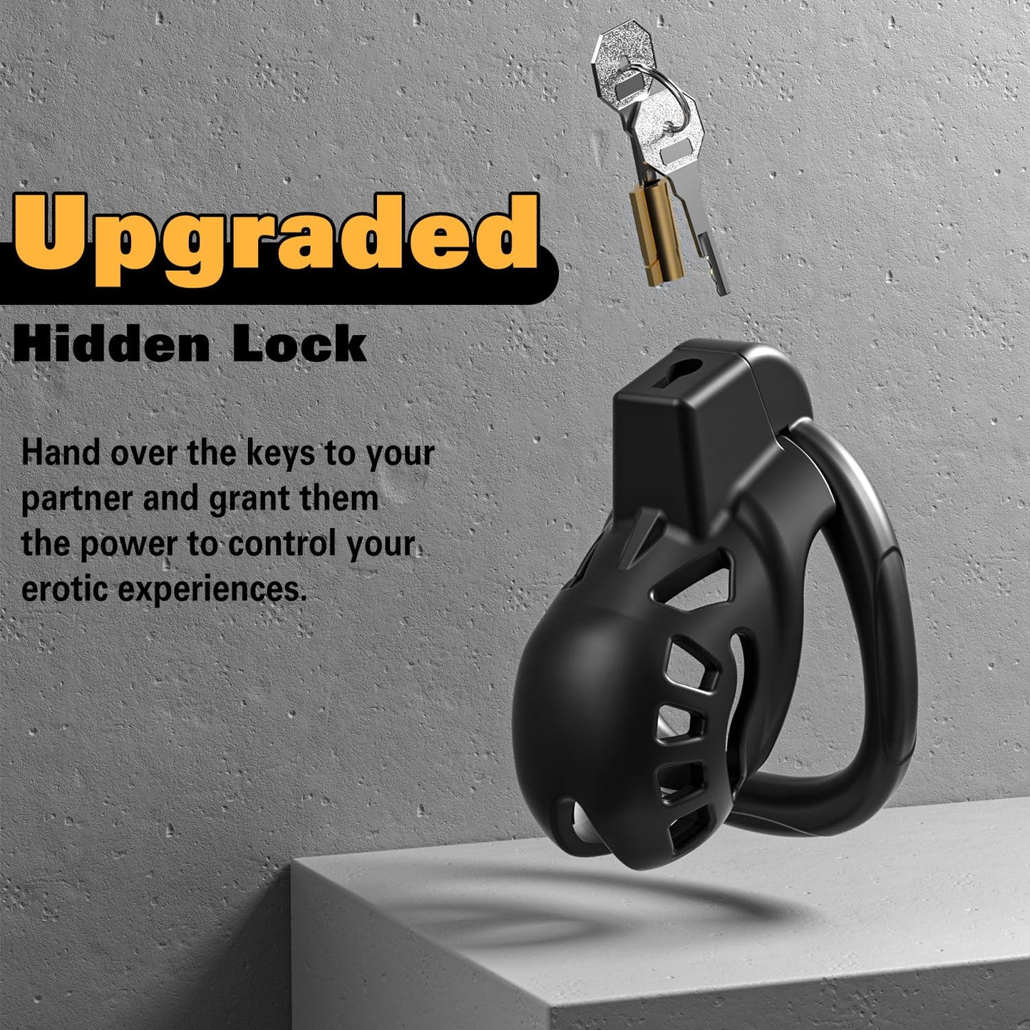 Male Chastity Cage, Large Chastity Device with 3 Sizes Rings and Invisible Lock for Man Penis Exercise Bondage Gear & Accessories Lightweight Adult Sex Toys
