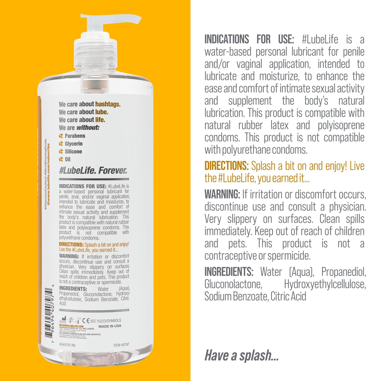 Lube Life Water-Based Personal Lubricant, Lube for Men, Women and Couples, Non-Staining, 8 Fl Oz