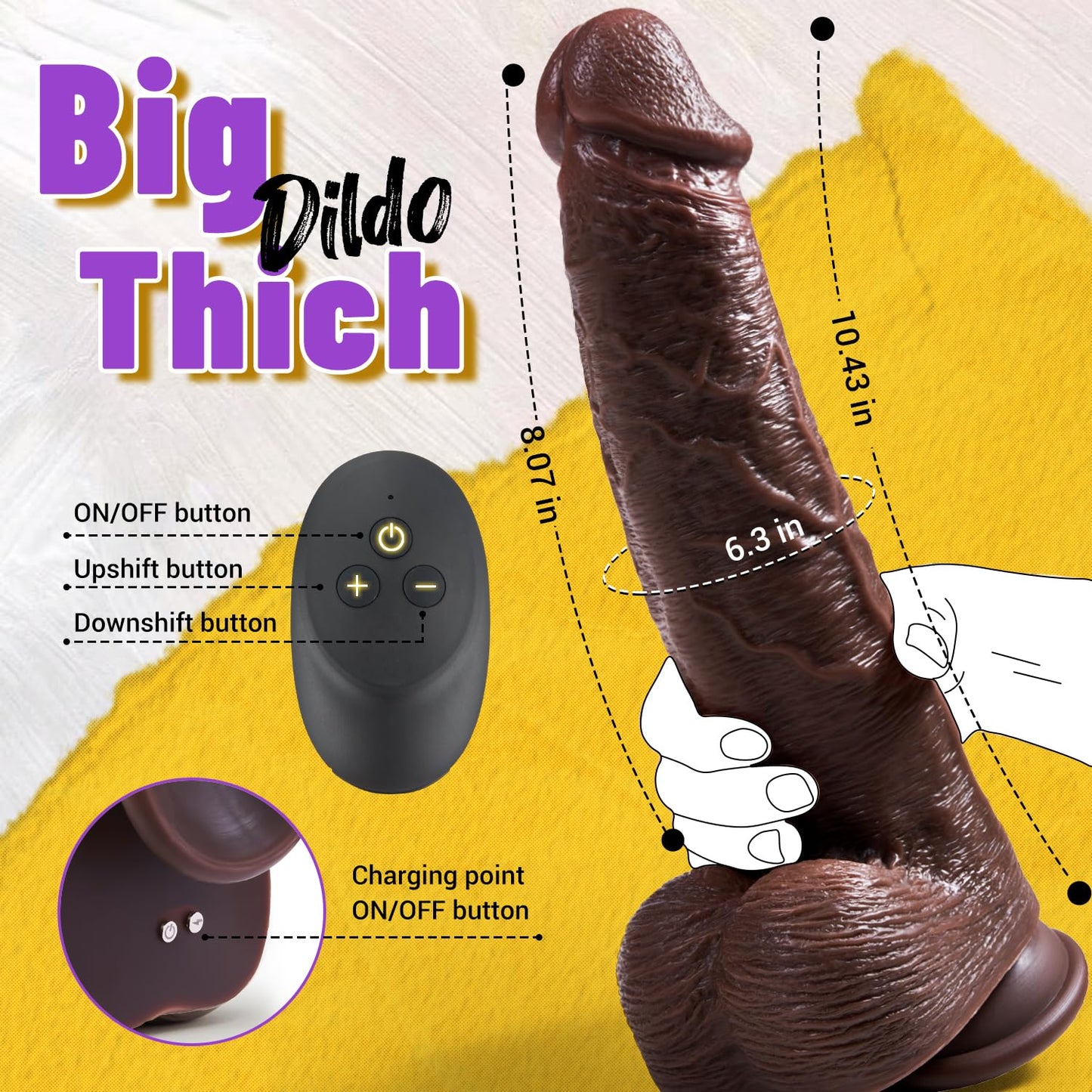 Lubisey 10.43" Large Thrusting Vibrating Dildo, Realistic Big Dildo Vibrator with 6 Thrust Speeds & 10 Vibrations, G Spot Sex Toy for Men and Women with Suction Cup Massive Dildo for Anal and Vagina