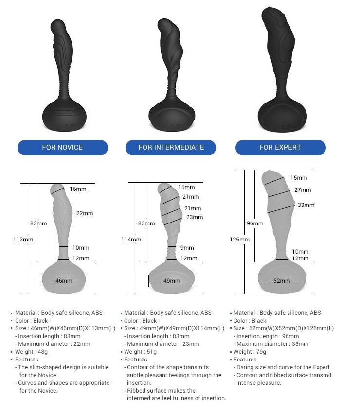 Electric Prostate Massager - Silicone, Electric Control, Available in Small, Medium, and Large Sizes