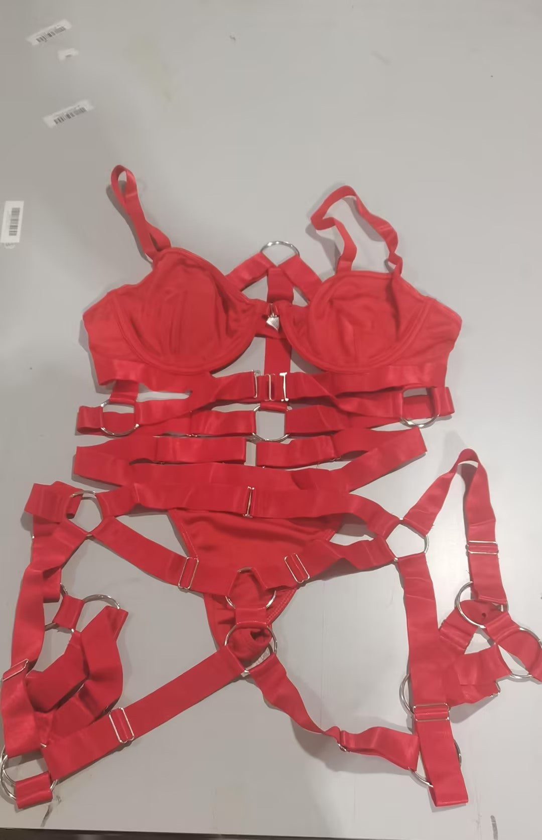 European & American Satin Bandage Lingerie Set – Black & Red, S-XL