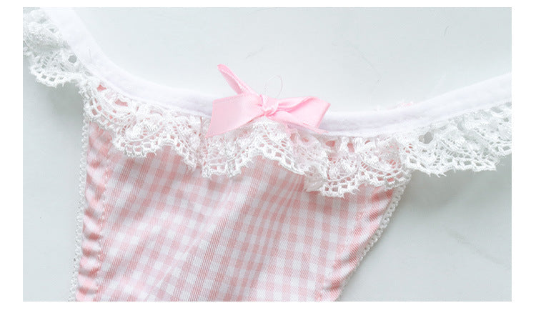 Lingerie Halter Strap Plaid Lace Bikini – White Sheer Perspective Set
