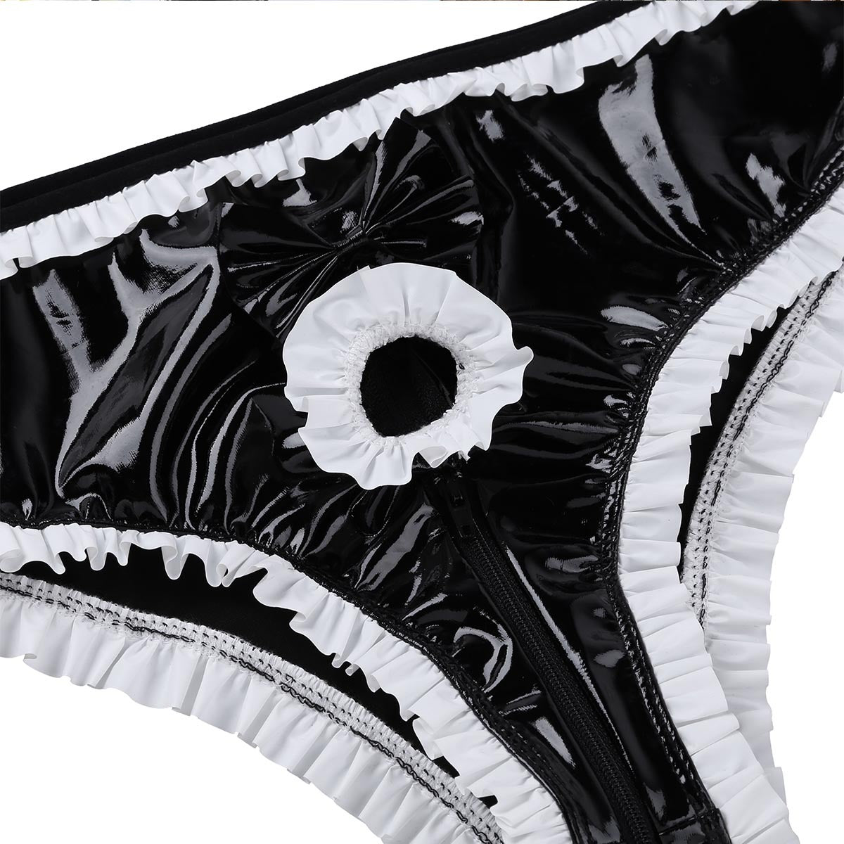 Maid Costume Cosplay Sissy Latex Underwear for Men - Black & Gray