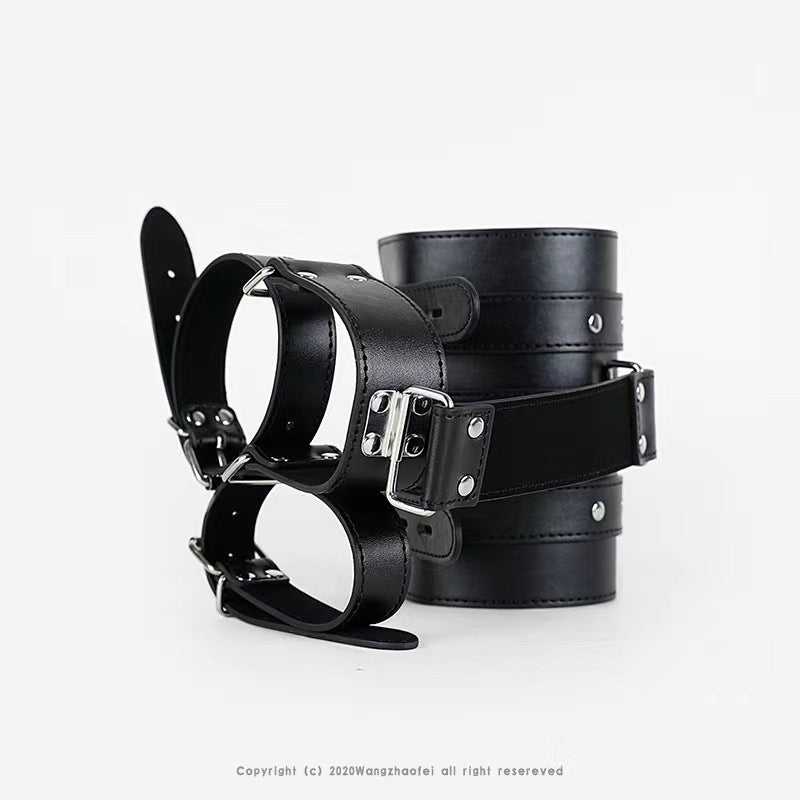 Black PU Leather Bondage Handcuffs for Arm to Wrist Restraint | BDSM Sex Toy