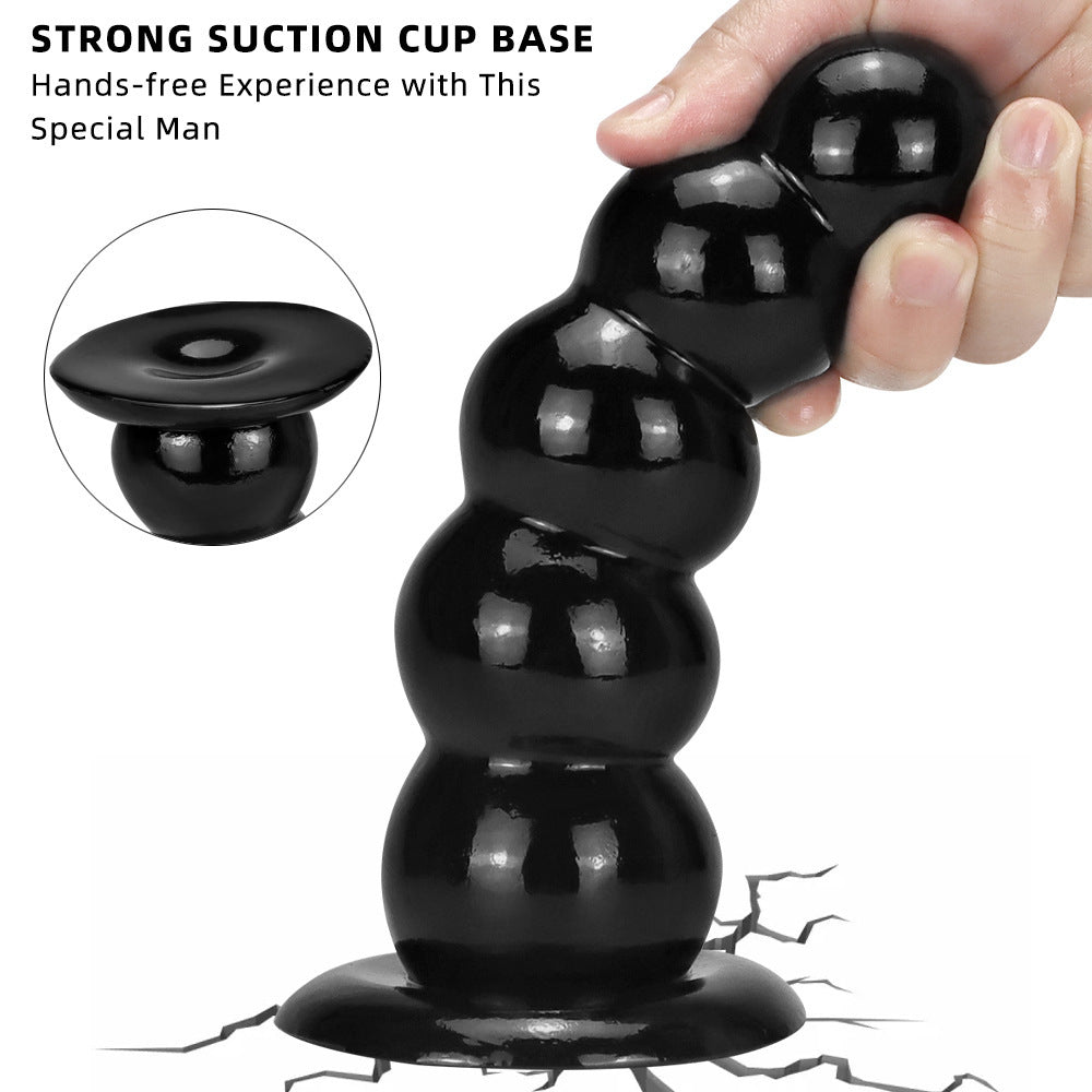 Oversized Tower Sucker Soft Pull Beads Butt Plug – Thick Black PVC Anal Toy