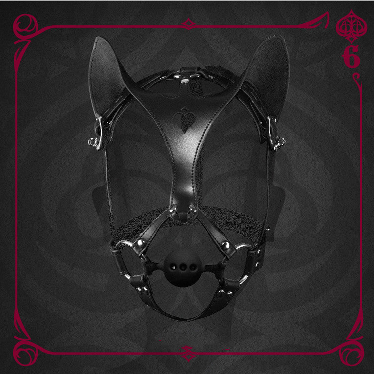 Cat Mask with Horse Harness & Silicone Ball Gag | BDSM Restraint Kit