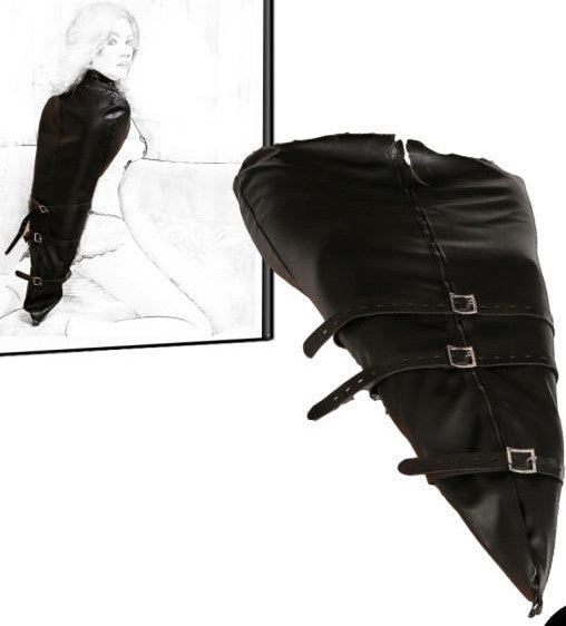 Black PU Leather Forced Bed Bondage Jacket - Premium Erotic Sex Tool