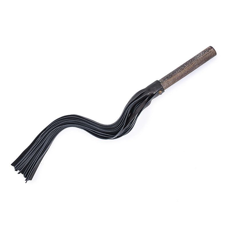 Vintage Leather Spanking Flogger with Wooden Handle – Classic BDSM Whip for Passionate Play