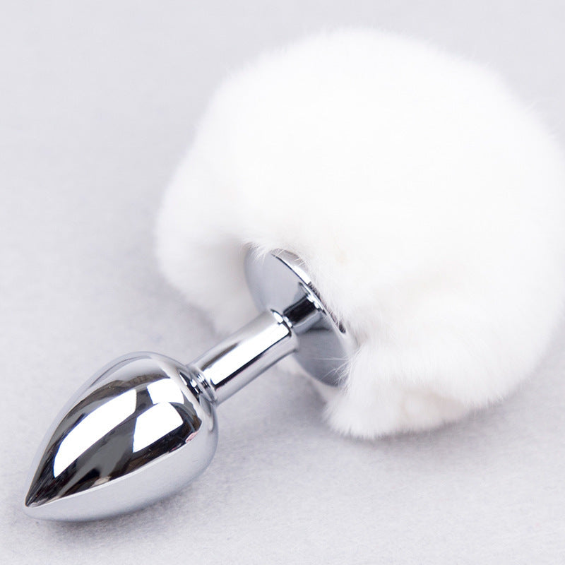 Rabbit Tail Metal Anal Plug – 3x7 cm for Women, Available in Black, Pink, White, Red
