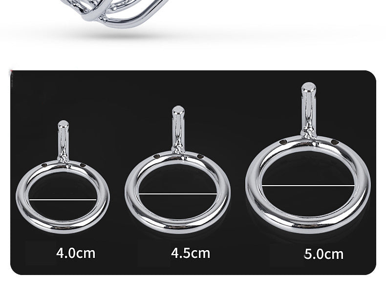 Red Chrome Male Chastity Belt Device – Secure Metal Lock & Bird Cage Design, Multiple Ring Sizes