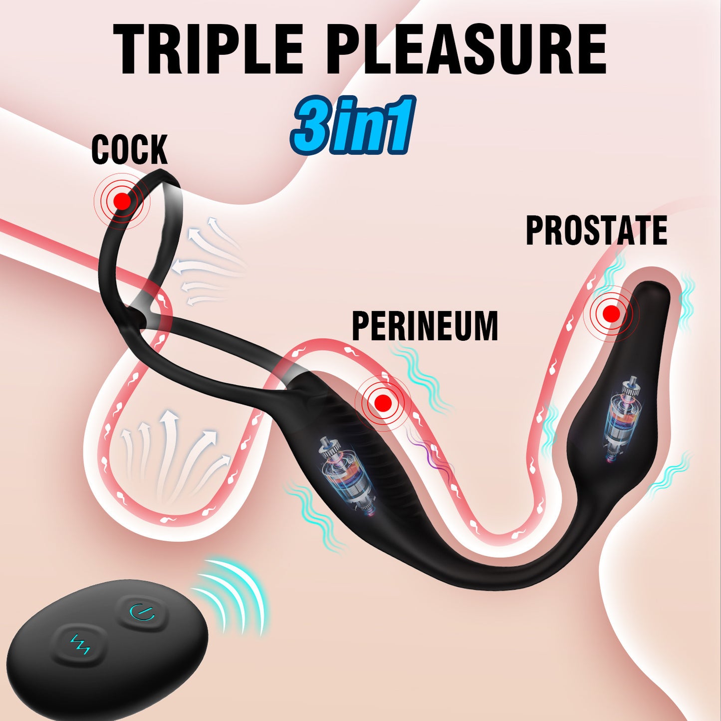 Wearable Prostate Massager with Remote Control – Double Stimulation, Vibration, and Horseshoe Ring Design