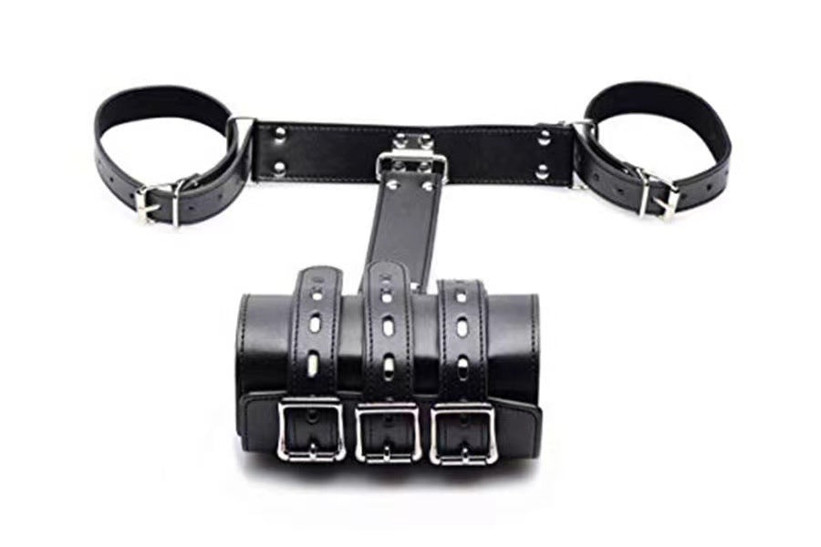 Black PU Leather Bondage Handcuffs for Arm to Wrist Restraint | BDSM Sex Toy