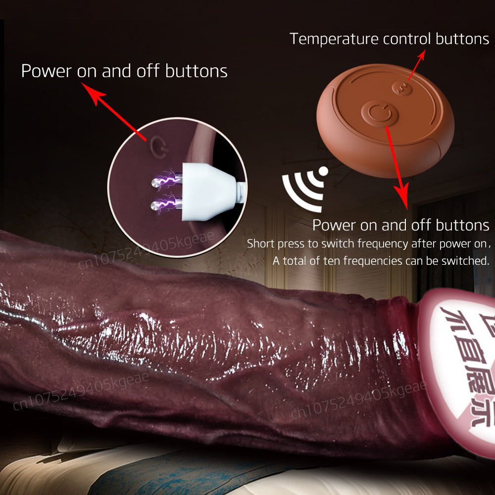 Women's Electric Retractable Silicone Toy - Black and Purple, Heating, Telescopic, and Vibrating