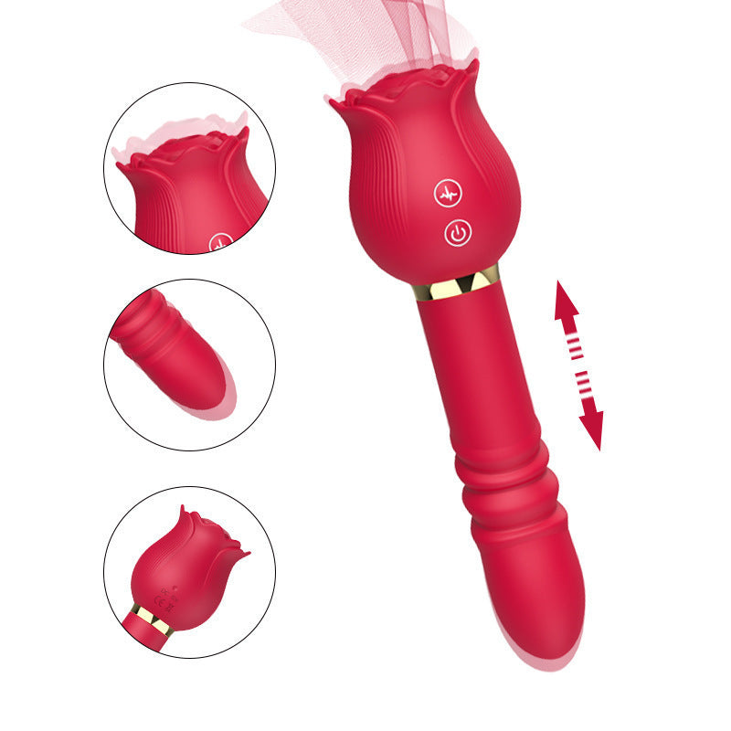 Rose Sucking Retractable Tongue Licking Vibrator for Women