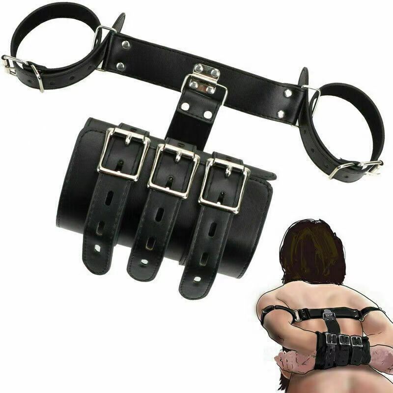Black PU Leather Bondage Handcuffs for Arm to Wrist Restraint | BDSM Sex Toy