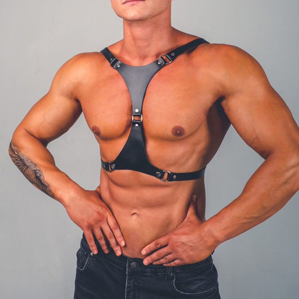 Men's PU Leather Bondage Uniform – Nightclub Style SM Underwear for Discipline Play