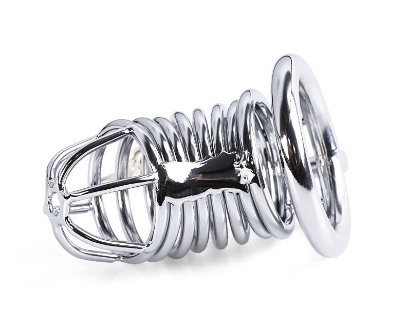 Red Chrome Male Chastity Belt Device – Secure Metal Lock & Bird Cage Design, Multiple Ring Sizes